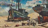 Otto Klar, Harbor Scene, oil on board