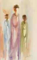 Audrey Fourie, Three Standing Figures, 1981, watercolour on paper