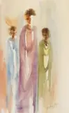 Audrey Fourie, Three Standing Figures, 1981, watercolour on paper