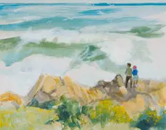 Marjorie Wallace, Watching Seagulls, gouache on paper