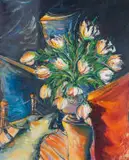 A Vase of Flowers and a Dog by Christiaan Diedericks, mixed media on paper laid down on board, offered May 2026