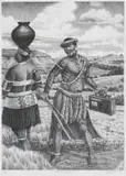 Sthembiso Sibisi, Intombi Nesesheli (The Courting of a Woman), 1999, etching on paper
