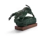 Jo Roos, Leopard, bronze with a verdigris patina, on a wooden base