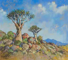Conrad Theys, Quivertrees, Kokerbome, Namakwaland, 2002, pastel on paper