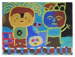 Rufus Ogundele, Untitled (Composition with Figures), 1960, tempera on brown paper
