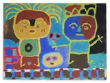 Rufus Ogundele, Untitled (Composition with Figures), 1960, tempera on brown paper