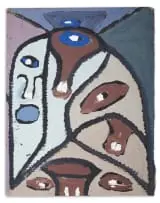 Rufus Ogundele, Untitled (Abstract Composition in Brown and Blue), tempera on brown paper