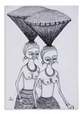 Two Women with Baskets by Mankew Valente Mahumana, 1968, pen and pencil on paper, offered Apr 2026