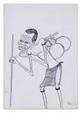Figure with Walking Stick by Mankew Valente Mahumana, 1968, pen and pencil on paper, offered Apr 2026