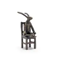 Guy Du Toit, Meditating Hare on a Chair, bronze with a brown patina