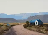 Peter Bonney, Road, Cottage and Distant Mountains, 2006, oil on board