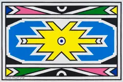 Esther Mahlangu, Ndebele Abstract with Yellow, 2021, acylic on canvas