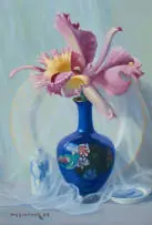 Willem Hermanus Coetzer, Still Life with an Iris in a Vase, 1969, oil on artist's board
