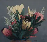 Willem Hermanus Coetzer, Arrangement of Proteas, oil on board