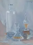 Willem Hermanus Coetzer, Glass Vessels, 1971, oil on canvas laid down on board
