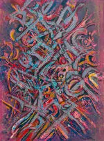 Dirk Meerkotter, Untitled (Abstract in Peach and Blue), 1990, oil on canvas