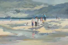 Ruth Squibb, Figures on a Beach, oil on board