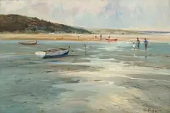 Christopher Tugwell, Beach Scene, oil on board