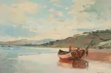 Adriaan Boshoff, Beach Scene with Boat, oil on board