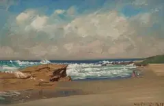 Willem Hermanus Coetzer, Scottburgh Beach Scene with Figures, 1951, oil on paper