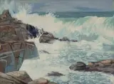 Willem Hermanus Coetzer, Crashing Waves and Rocks, oil on canvas laid down on board