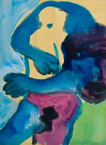 Banele Khoza, Abstract Figure in Blue and Purple, 2017, acrylic on canvas