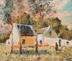 Sydney Carter, Cottages, oil on canvas laid down on board