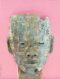 Thonton Kabeya, Green Head, 2020, mixed media with collage on canvas