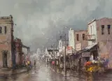 Christiaan Nice, Street Scene with Figures, oil on canvas laid down on board