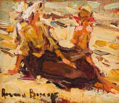 At Leisure with Mom by Adriaan Boshoff, oil on canvas laid down on board, sold Apr 2026