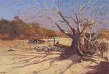 Adriaan Boshoff, Cattle in Riverbed, 1963, oil on board