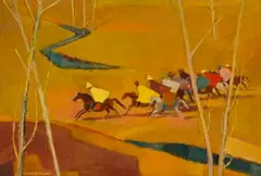 Nerine Desmond, The Cavalcade, Basutoland/Basuto Ruiters (Basuto Riders), oil on board