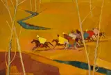 Nerine Desmond, The Cavalcade, Basutoland/Basuto Ruiters (Basuto Riders), oil on board