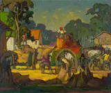 Longford Macdonald, Labourers with Horse and Cart, oil on board