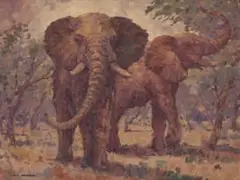 Nils Andersen, Pair of Elephants, oil on board