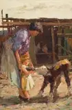 Adriaan Boshoff, Bottle Feeding, oil on canvas laid down on board