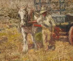 Horse and Haycart by Harry Fidler, oil on canvas, offered Apr 2026