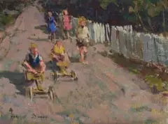 Adriaan Boshoff, Children Playing, oil on canvas laid down on board