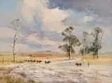 Christopher Tugwell, Cattle Crossing, oil on board