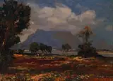 Edward Roworth, Harvesters with View of Table Mountain, oil on canvas