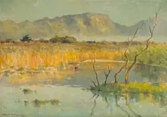 Herbert Coetzee, Zeekoevlei Early Morning, 1950, oil on canvas laid down on board