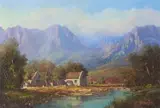 Gabriel de Jongh, Landscape with River and Cape Dutch House, oil on canvas