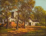 Tinus de Jongh, Cape Dutch House and Cottage, oil on canvas