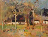 Errol Boyley, Vineyard Worker's Cottages, Franschoek, oil on canvasboard