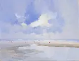 Christopher Tugwell, Beach Scene, oil on board