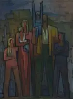 Ernest Ullmann, Family in a Landscape, oil on canvas laid down on board