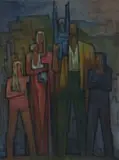Ernest Ullmann, Family in a Landscape, oil on canvas laid down on board