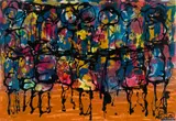 Solly (Solomon) Sekhaolelo, Group of Figures I, 2021, mixed media with enamel on paper