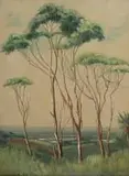 Willem Hermanus Coetzer, Landscape with Trees and Distant Ocean
