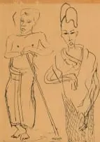 Alexis Preller, Watussi Figures, pen on paper